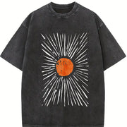 Retro Orange Sunburst vintage washed oversized T-shirt in Black