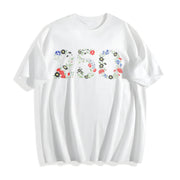 USA 250th Anniversary Floral Patriotic American Flag Cotton T-Shirt in White