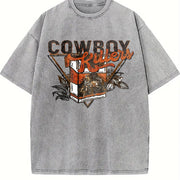 Front Back Western Cowboy Tank Vintage Washed T-Shirt in Gray