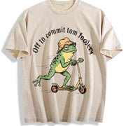 Off to Commit Tomfoolery Frog Vintage Washed T-Shirt in Beige