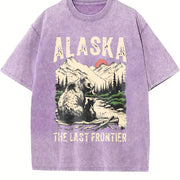 Retro Alaska the Last Frontier Grizzly Bear 90s Vintage Washed T-Shirt in Purple