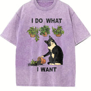 I Do What I Want Cat Vintage Washed T-Shirt in Purple