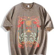 Boho Wildflowers Boho Floral Art Nouveau Vintage Washed T-Shirt in Brown