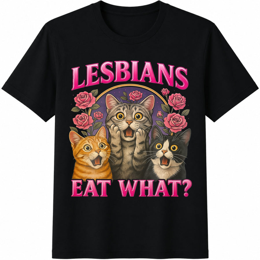 Lesbians Eat What Honorary Lesbian Cotton T-Shirt in Black