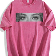 Custom Photo Human Eyes Vintage Washed T-Shirt in Red