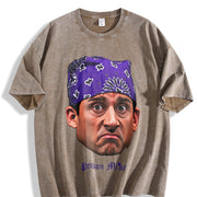 Prison Mike Michael Scott Portrait Custom The Office vintage washed oversized T-shirt in Brown