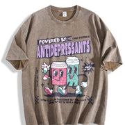 Retro Powered by Antidepressants Vintage Washed T-Shirt in Brown