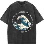 Japanese Great Wave Off Kanagawa Vintage Washed T-Shirt in Black