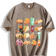250gsm Retro Mexican Food (Tacos Vintage Washed T-Shirt in Brown