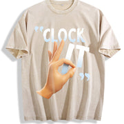 CLOCK IT Vintage Washed T-Shirt in Beige