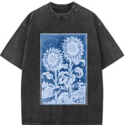 Sunflowers Retro Botanical Garden Vintage Washed T-Shirt in Black