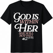 God Is Within Her Psalm 46:5 Cotton T-Shirt in Black