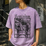 Feminism Dragon Castle Vintage Washed T-Shirt in Purple