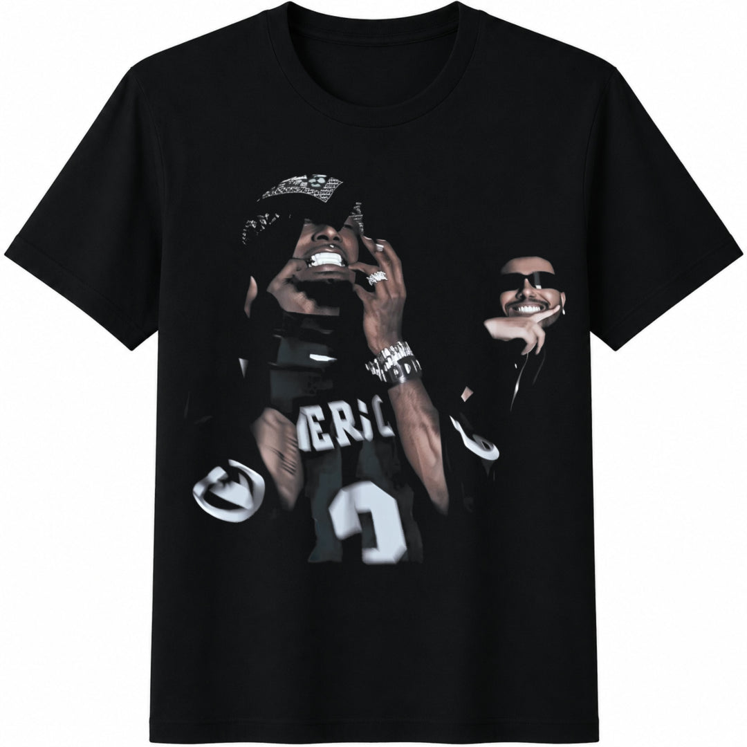 Rap Duo Portrait Cotton T-Shirt in Black