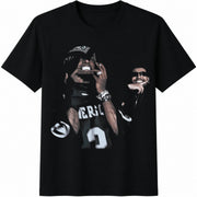 Rap Duo Portrait Cotton T-Shirt in Black