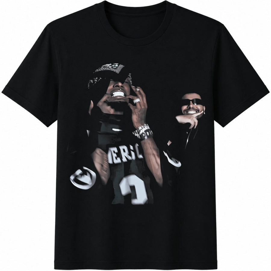 Rap Duo Portrait Cotton T-Shirt in Black