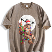 Retro Bigfoot Claus Christmas Vintage Washed T-Shirt in Brown