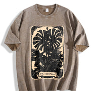 The Monstera Deliciosa Tarot Card Green Witch Plant Lover vintage washed oversized T-shirt in Brown
