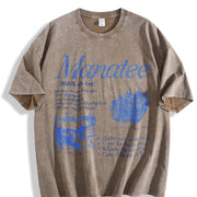 Manatee 90s Retro Sea Cow Facts Info Vintage Washed T-Shirt in Brown