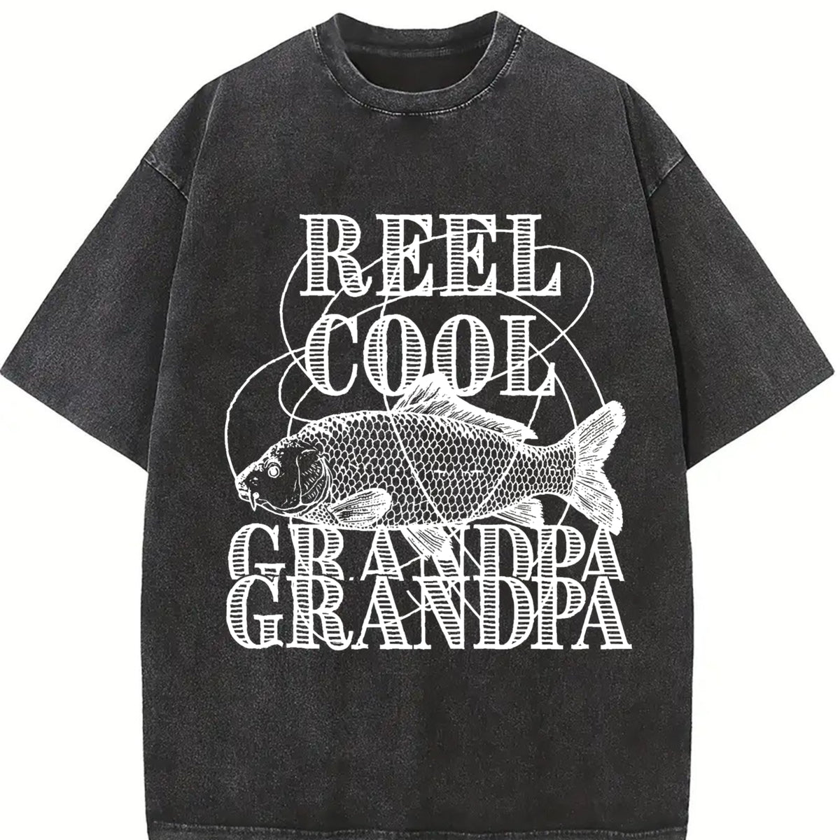 Dad Fishing Father's Day Reel Dad Papa Grandpa Classic Dad Vintage Washed T-Shirt in Black