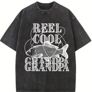 Dad Fishing Father's Day Reel Dad Papa Grandpa Classic Dad Vintage Washed T-Shirt in Black