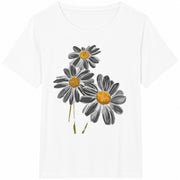 Three White Daisies Cotton T-Shirt in White