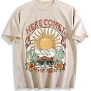 Loose Basic Alphabets Vintage Washed T-Shirt in Beige