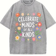 Celebrate Minds of for All Kinds Vintage Washed T-Shirt in Gray