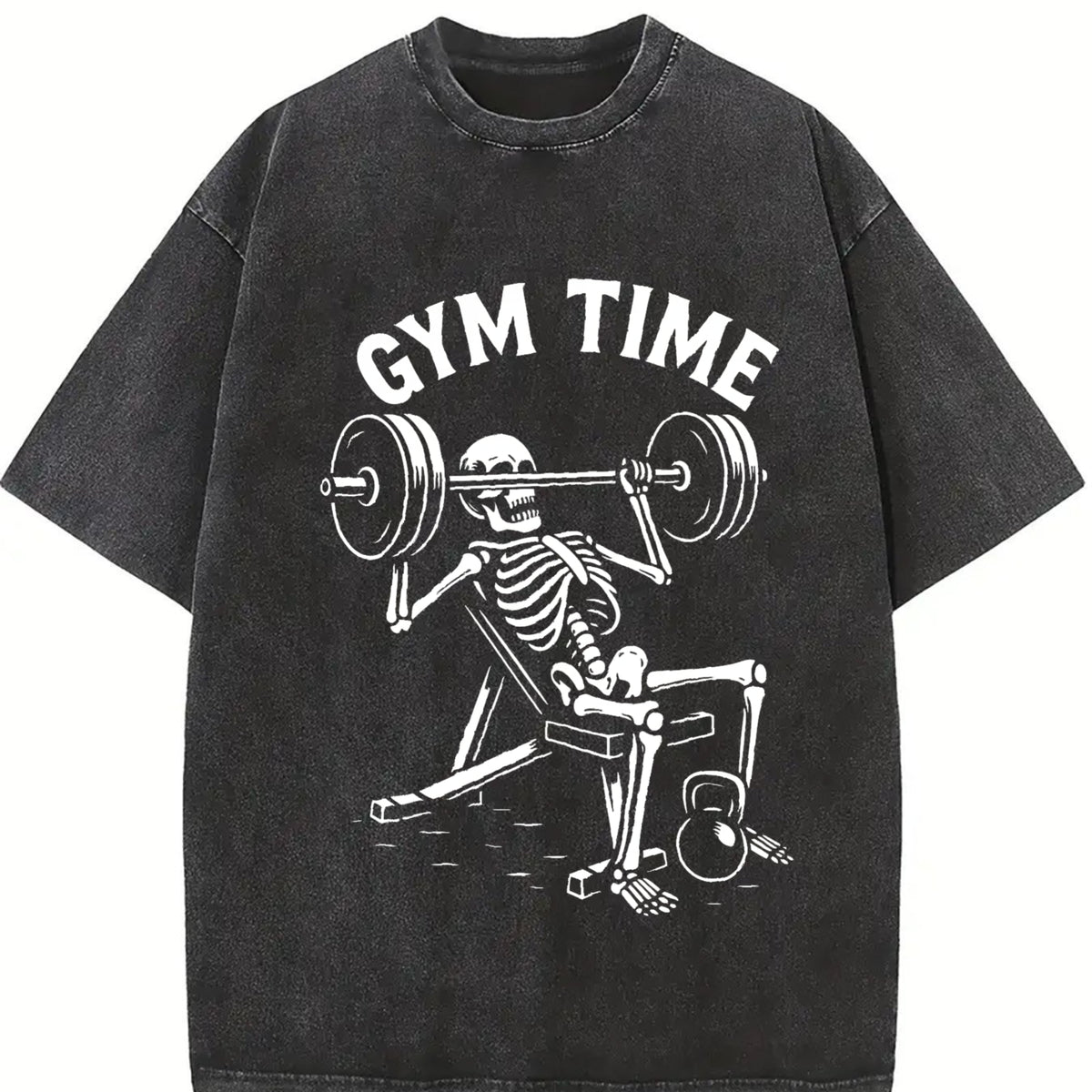 Gym Time Skeleton Vintage Washed T-Shirt in Black