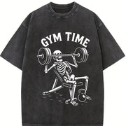 Gym Time Skeleton Vintage Washed T-Shirt in Black