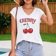 Sexy Cherry Crop Tank Women's Color Cotton Tank Top in White