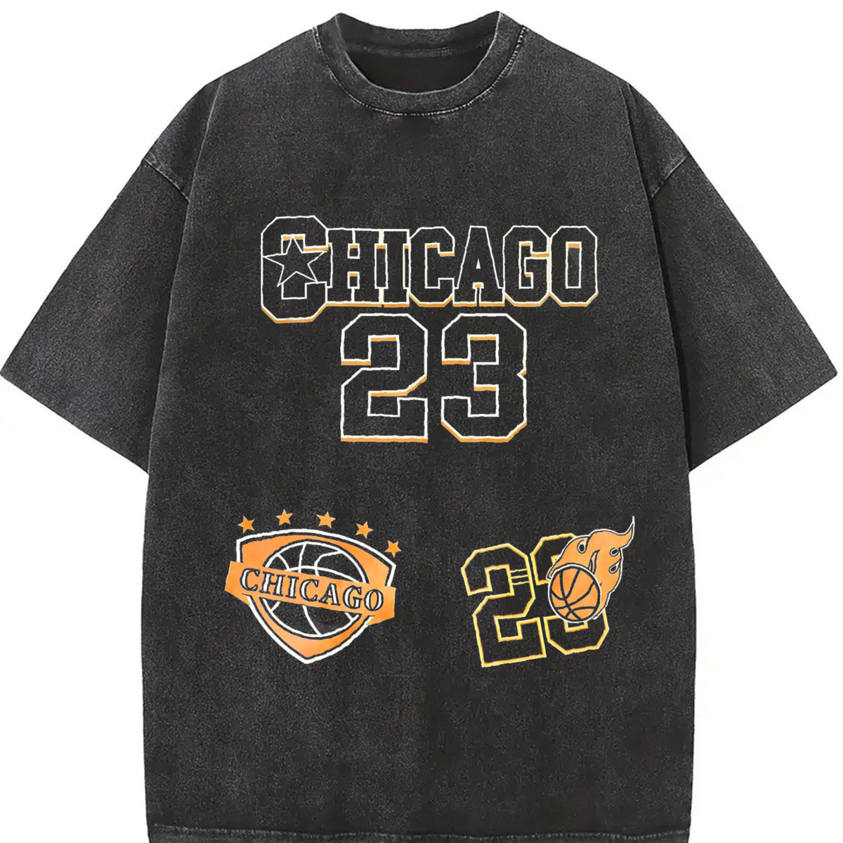 Chicago 23 Basketball Vintage Washed T-Shirt in Black