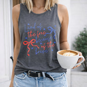 Land of the Free Because of the Brave Svg Png Coquette Women's Color Cotton Tank Top in Gray