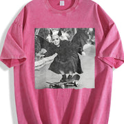 Bat Girl Skateboarding Vintage Washed T-Shirt in Red
