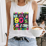 90's Retro Tank Black Sleeveless Vest with Colorful Women's Color Cotton Tank Top in White