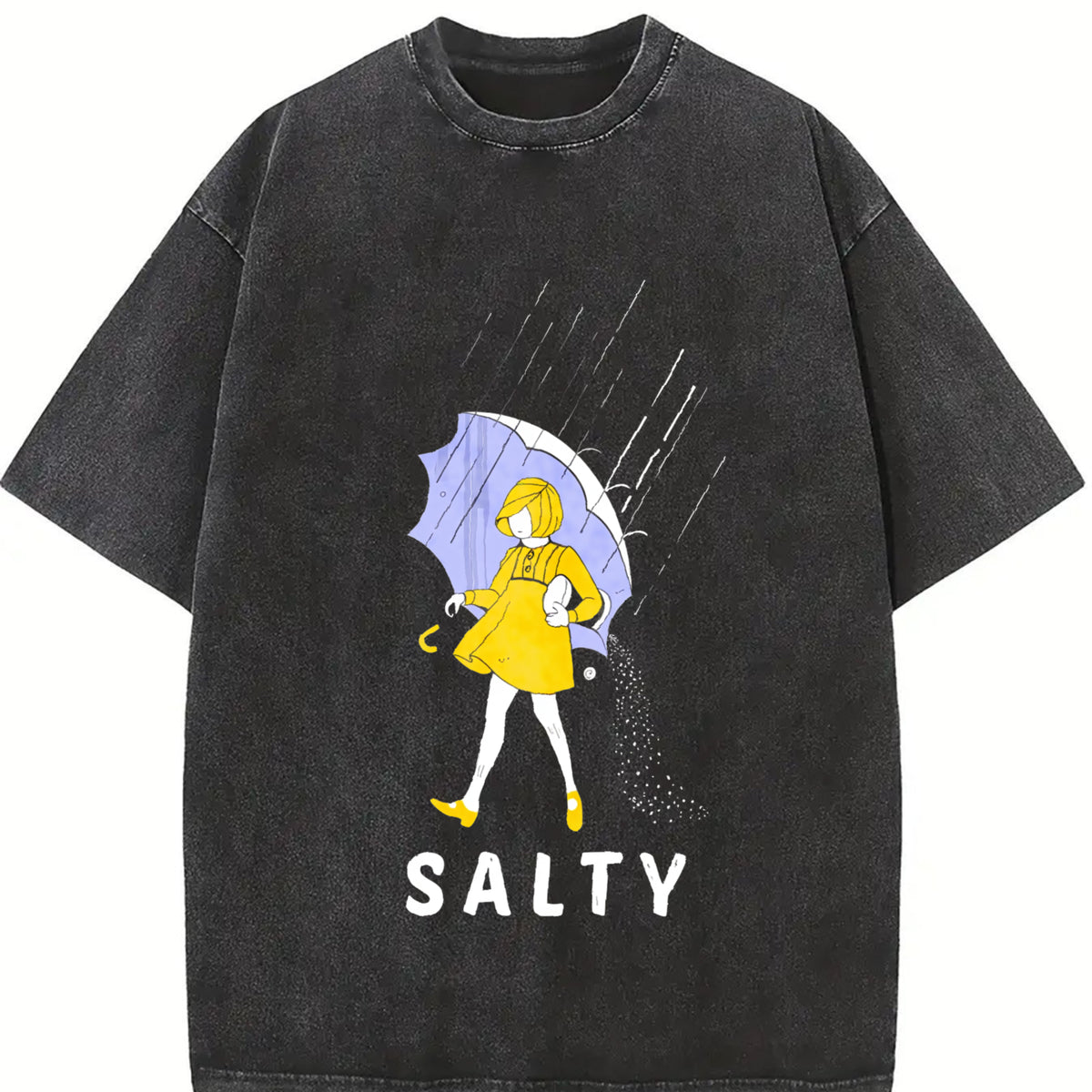 Salty Rain Girl Vintage Washed T-Shirt in Black
