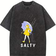 Salty Rain Girl Vintage Washed T-Shirt in Black