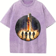 NASA Artemis II SLS Rocket Launch Astronaut Silhouette Vintage Washed T-Shirt in Purple