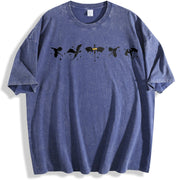 Fantasy Dragon Silhouettes vintage washed oversized T-shirt in Blue