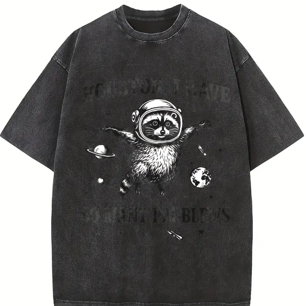 Houston I Have So Many Problems Vintage Washed T-Shirt in Black