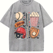 Baseball Fun Collection Vintage Washed T-Shirt in Gray