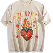Fire-heart to Whatever End Vintage Washed T-Shirt in Beige