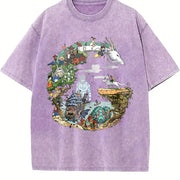 Studio Ghibli Anime Underwear vintage washed oversized T-shirt in Purple
