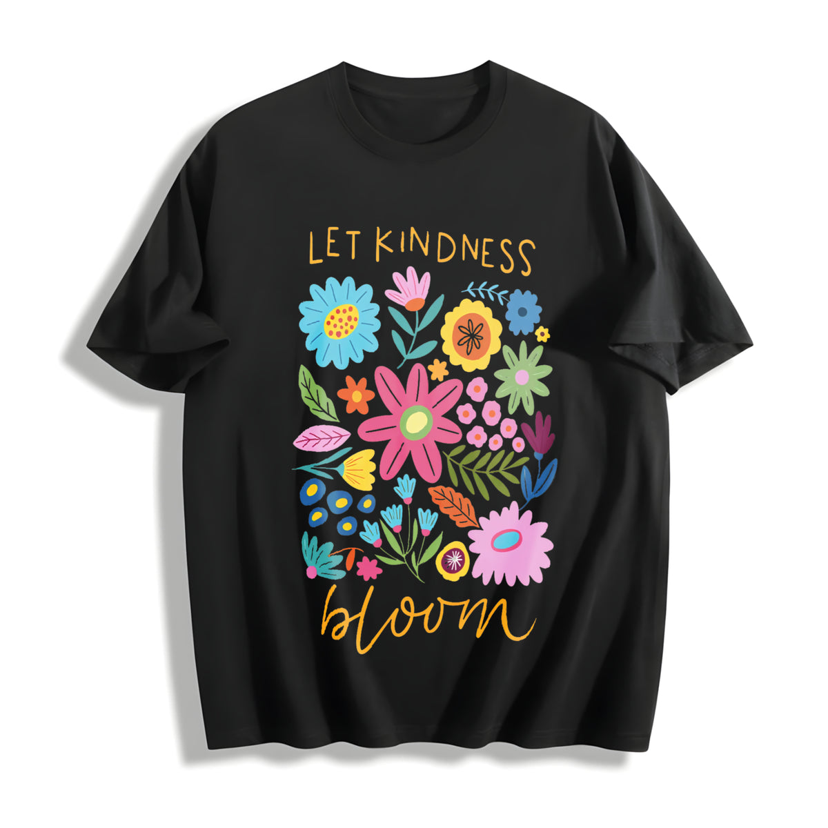 Let Kindness Bloom Cotton T-Shirt in Black