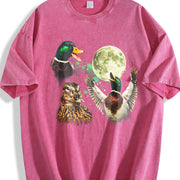 Mallard Duck Moon Retro Wildlife Bird Vintage Washed T-Shirt in Red