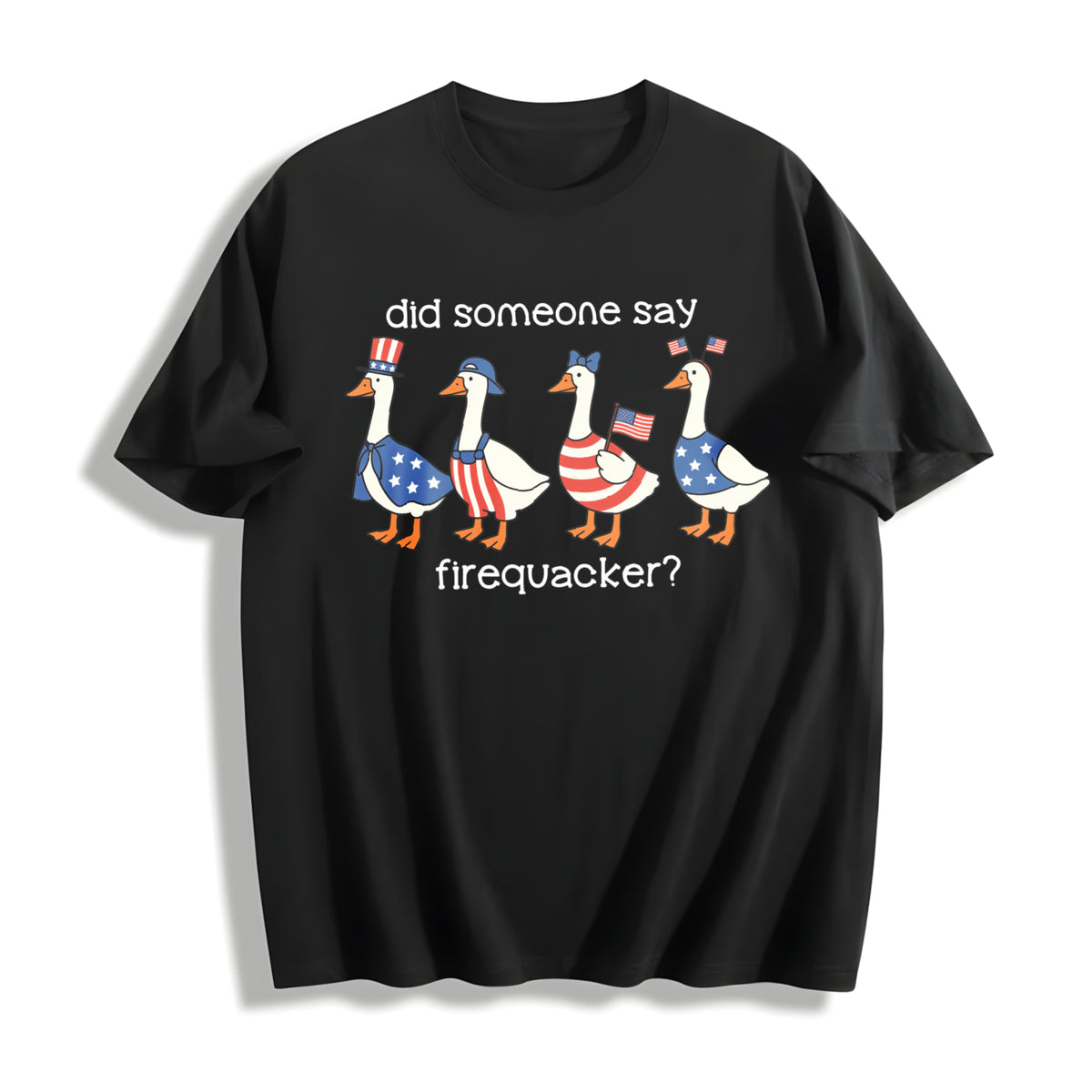 Firequacker Goose 4th of July Cotton T-Shirt in Black