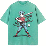 Wanna Be a Baller Shot Caller Vintage Washed T-Shirt in Blue