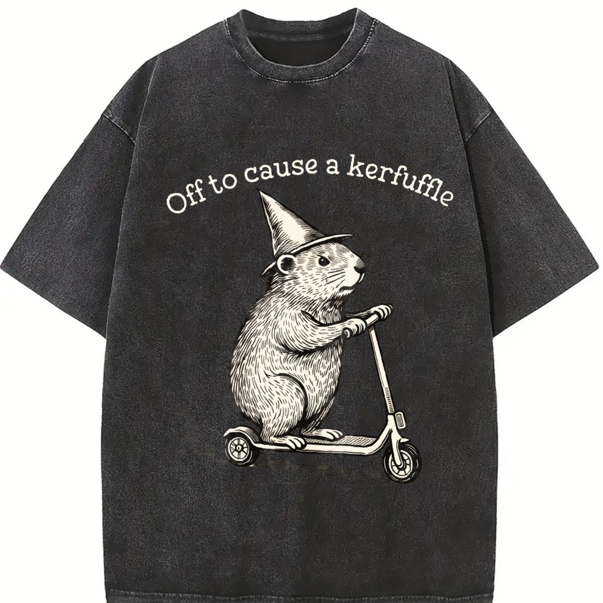 Off To Cause A Kerfuffle Groundhog Scooter Silly Animal vintage washed oversized T-shirt in Black