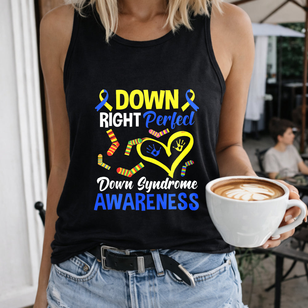 Down Right Perfect Down Syndrome Awareness Women's Color Cotton Tank Top in Black