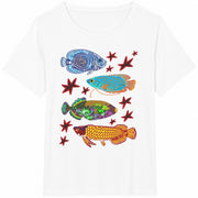 Colorful Tropical Fish Cotton T-Shirt in White